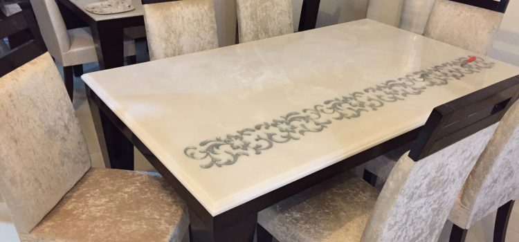 White Onyx Dining Table Top for Residential Project